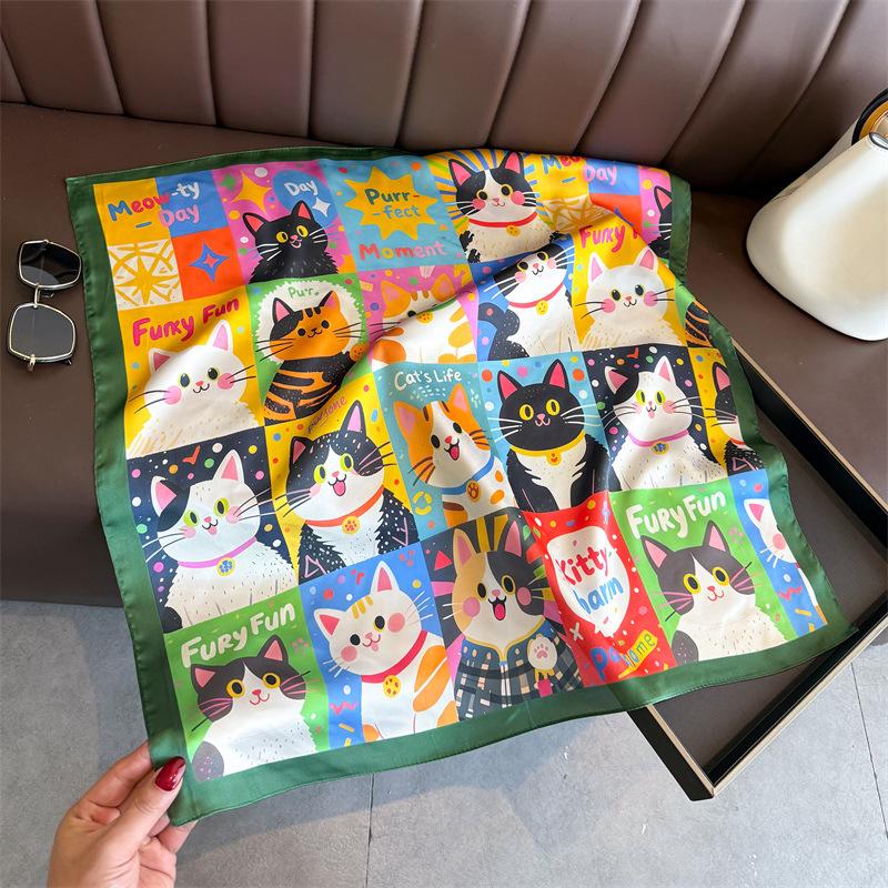 70Cm Luxury Silk Square Scarf Women Cat Neck Hair Tie Band Beach Hijab Kerchief Head Headbands Bandana Female Foulard