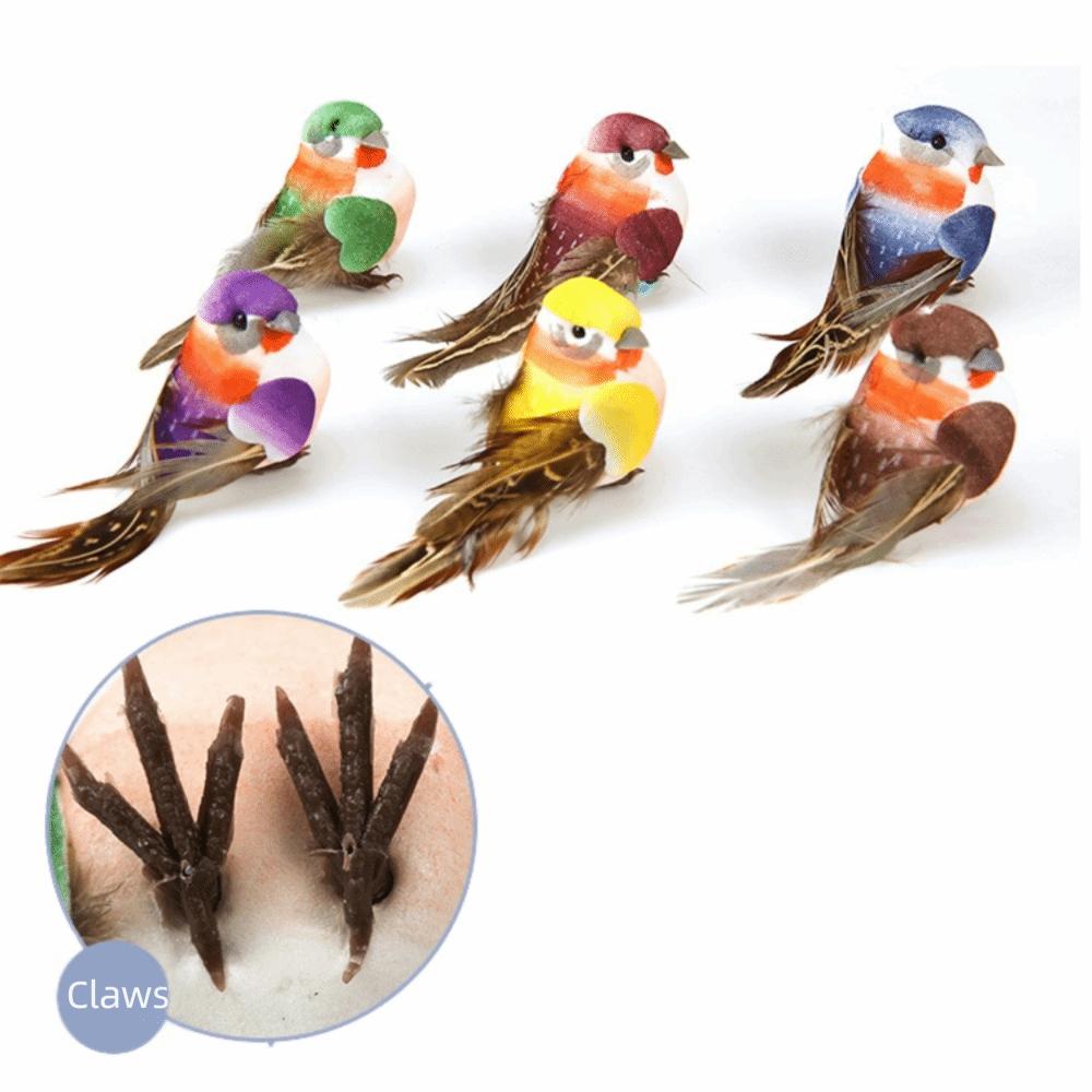6PCS DIY Accessories Artificial Birds Mixed Color Artificial Bird Model  Garden Ornament