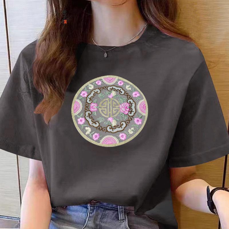 VEZFAA Женские модные повседневные летние весенние блузки и рубашки с цветочным узором и коротким рукавом с круглым вырезом