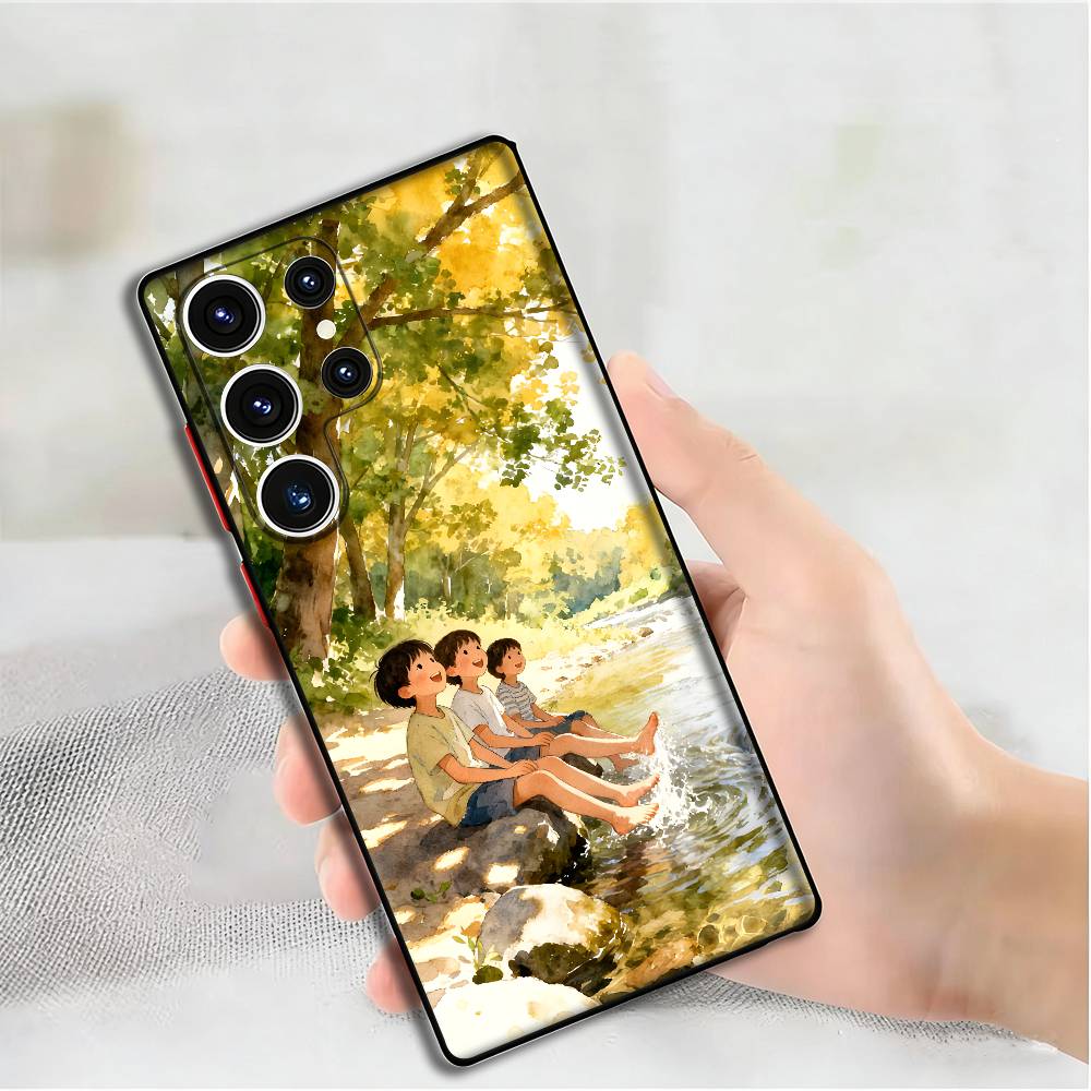 Cute Leisurely Children Phone Silicone Case for Samsung S24 22 20 23 21 20 Ultra Plus Lite 5G Print Cover