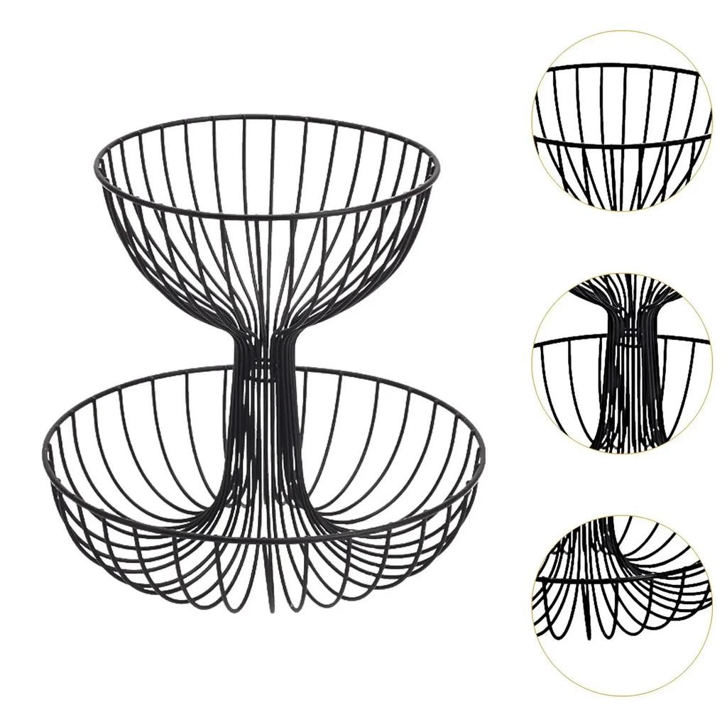 Металлическая двухъярусная корзина для фруктов, подставка для фруктов, держатель для хранения и организации