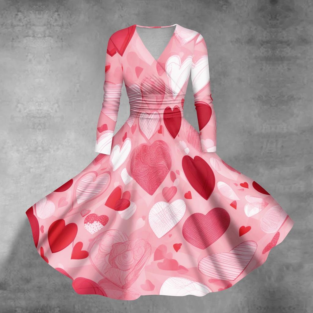 Женское повседневное и модное сексуальное платье с v-образным вырезом и длинными рукавами с принтом