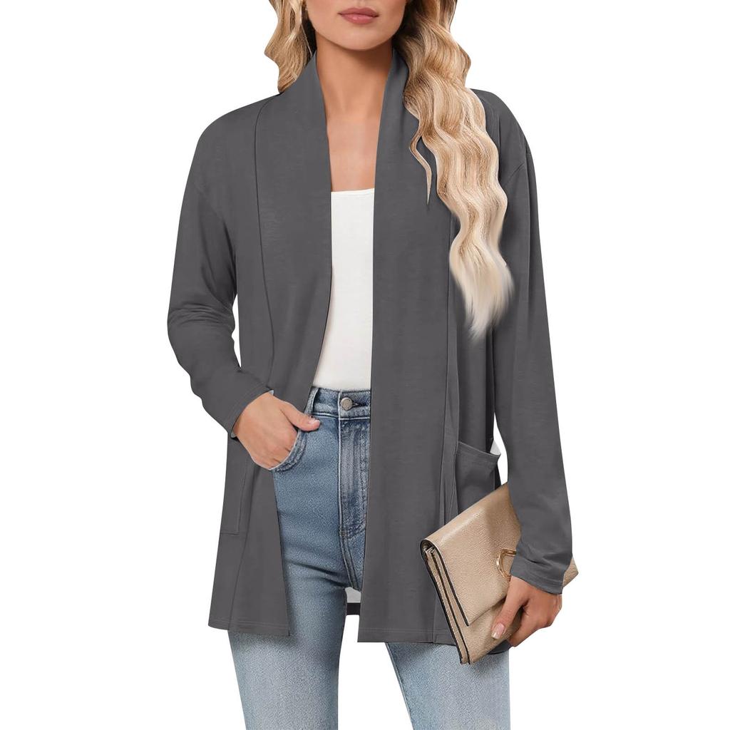 Женский кардиган с длинным рукавом, V-образным вырезом, модная рубашка, легкий, повседневный, свободный, тонкий кардиган с карманами