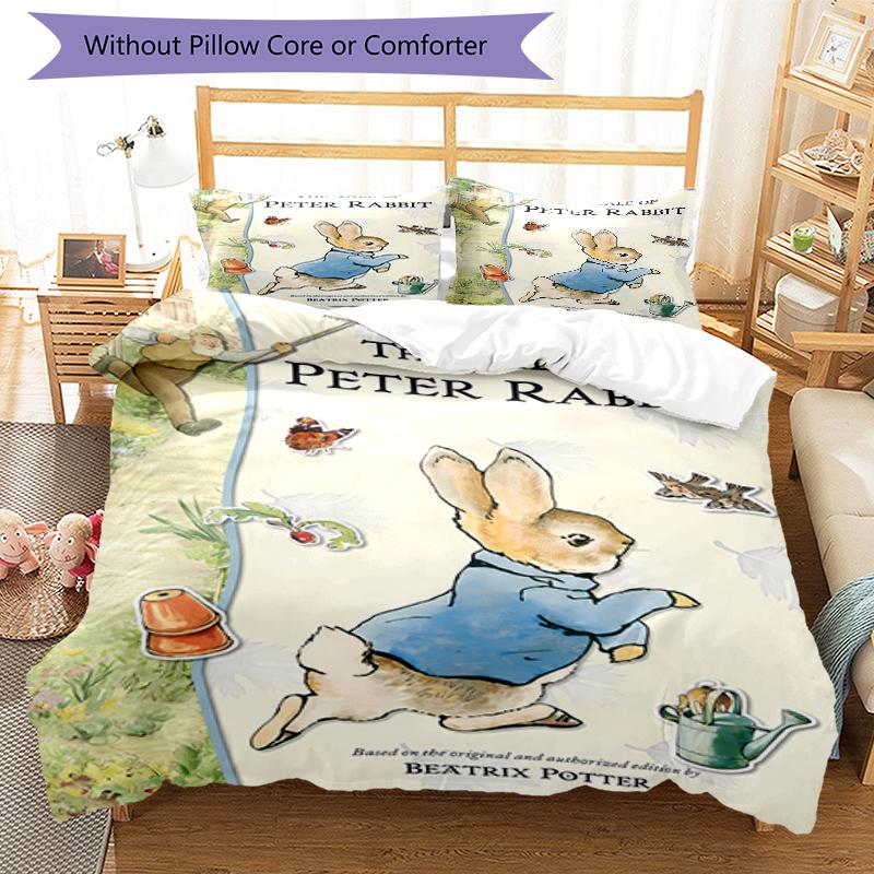 3pcs Peter Rabbit1 Design Cover Set - HD Printed Bedding with 1 Cover and 2 Pillowcases - Perfect for Home and Dorm Decor