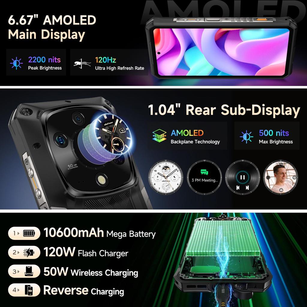 Ulefone Armor 28 Ultra 5G AI защищенный телефон до 32 ГБ ОЗУ+1 ТБ ПЗУ AMOLED 6,67" Android смартфон 10600 мАч мобильный телефон