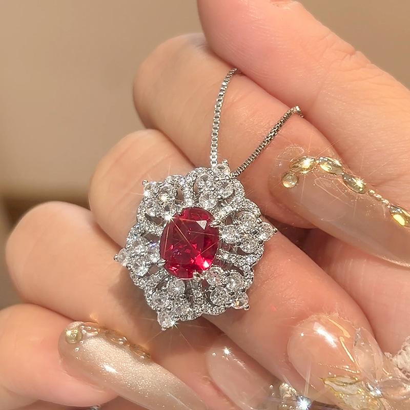 Ювелирный набор Серьги Ожерелье Кольцо Светлый Роскошный Тяжелая промышленность Яркий Голубиный Рубин Женский