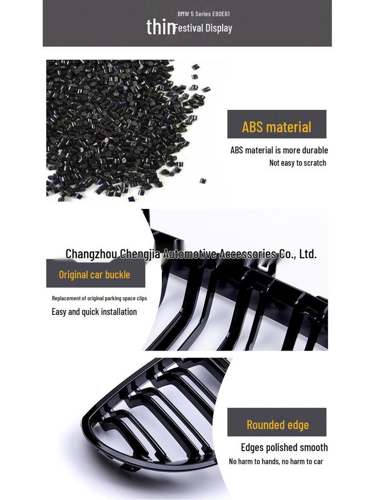 Compatible Front Grille for BMW E60/E61 5 Series – Gloss Black/Matt Black Double-Lined Design