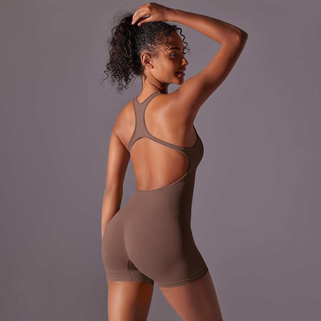 Auroth Backless Fitness Bodysuit Women Seamless Shorts One Piece Yoga Romper Workout Running Sports Jumpsuit