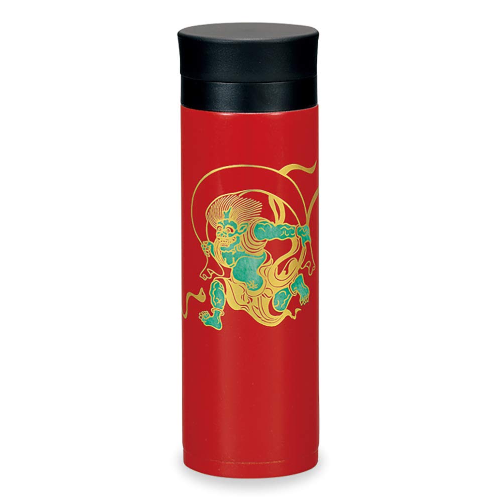 Mitani Yamanaka Lacquerware Mug Bottle, Red, 300ml, Yamanaka Lacquerware Stainless Steel Mug Bottle, Wind God and Thunder God Design, M17322-2