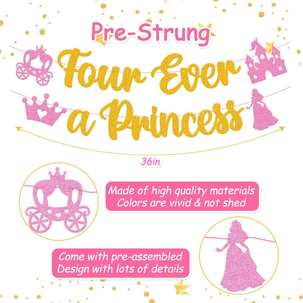 Four Ever A Princess Banner Beautiful Princess Girl 4th Birthday Party Decorations Our Little Princess 4 Years Old Birthday Party Supplies