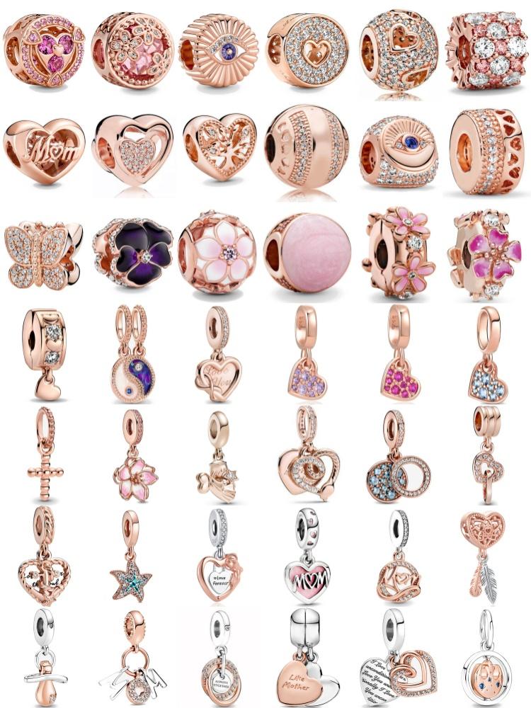 Серия Rose Gold Подвески-бусины в форме сердца Цветок Зажим Медь Подходит для Европейских Оригинальных Браслетов Сделай сам Элегантные Украшения