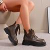 Brown New Women Ankle Boots Autumn Winter Platform Lace-up Women Punk Boots Thick Sole Short Booties Female