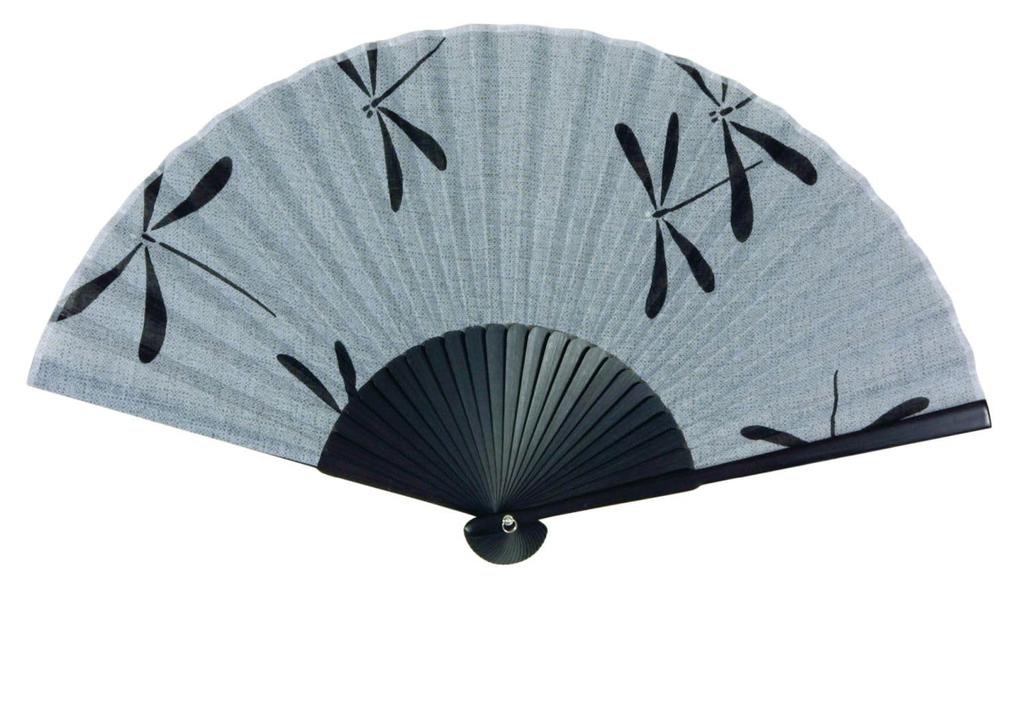 Yamamoto Jin Shoten Fan with Dragonfly Gray Japanese Inbound Souvenir Banana-style Design, [4090-B] Pattern,