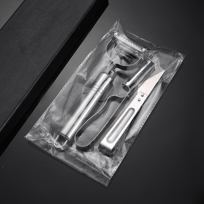 Three-Piece Stainless Steel Peeler Set: Multi-functional Peeler, Potato Peeler, Melon and Fruit Grater, Fruit Knife