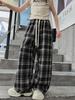 Модные клетчатые широкие спортивные штаны для девочек на весну и осень 2025 года - Повседневный стиль для детей среднего и старшего возраста