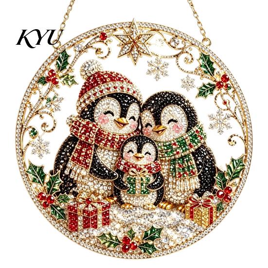 Round Acrylic Base Craft Christmas Faux Diamond Art Ornament Kit, Santa Angel Sun Catcher DIY Claus Crafting Project Board, 3D Bead Kit for