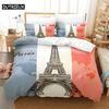 3D Digital-Printed Eiffel Tower-Themed Duvet Cover Set In Queen Size - Fashionable Bed Linen Design