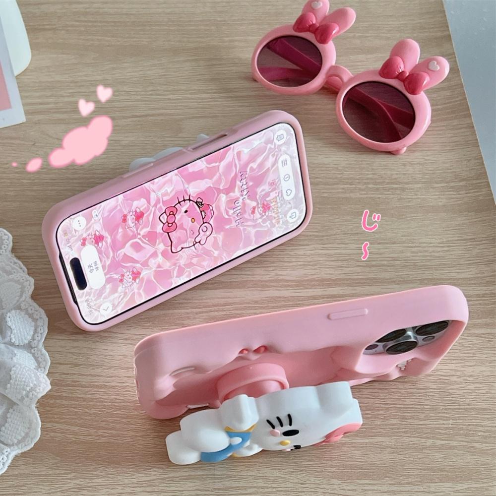 Розовый Милый 3D Держатель KT Head Grip Tok Чехол для Телефона Для iPhone 17 Pro Max 16 Pro 15 Pro 14 Plus 13 12 17 Pro Ударопрочный Чехол для Телефона