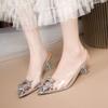 2025 Summer New Korean Version of Rhinestone Transparent Crystal Shoes High Heels Sandals Stiletto Women's Shoes Large Size Single Shoes