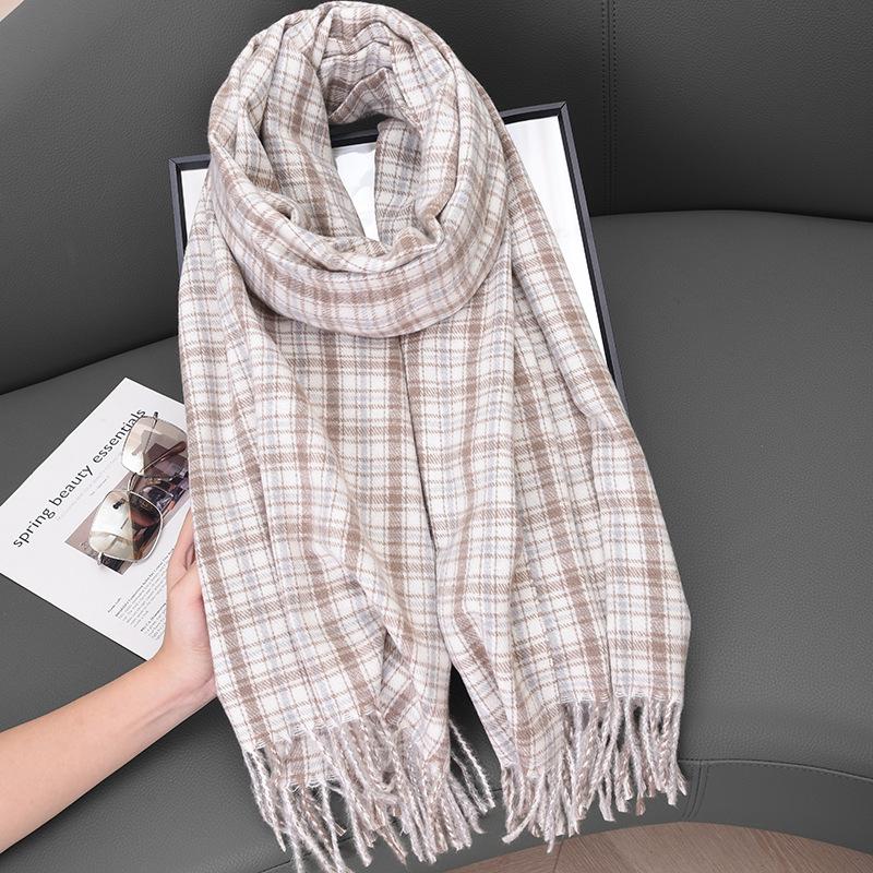 Scarf Women'S Premium Cashmere Color Plaid Warm Plaid Shawl
