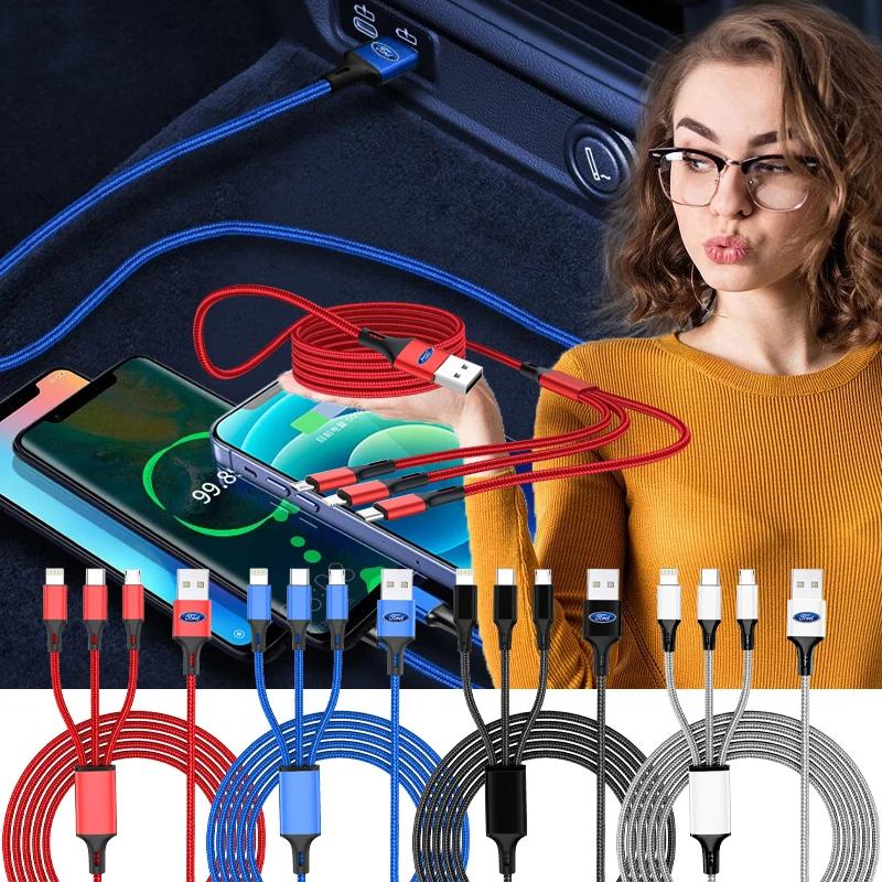 Hot 3 IN1 Charging Cable Multi Usb Port Multiple Usb Charging Cord Type C Charger Wire For Ford Focus 2 MK2 3 4 MK3 MK4 ST Monde