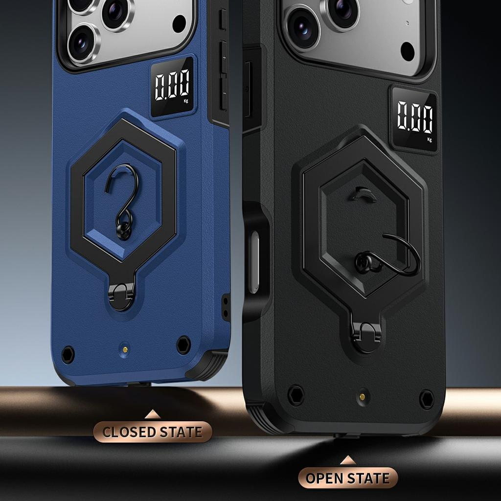For iPhone 17 Pro Max Case Hexagonal Kickstand Shockproof TPU PC Matte Phone Cover with Integrated Scale Hook