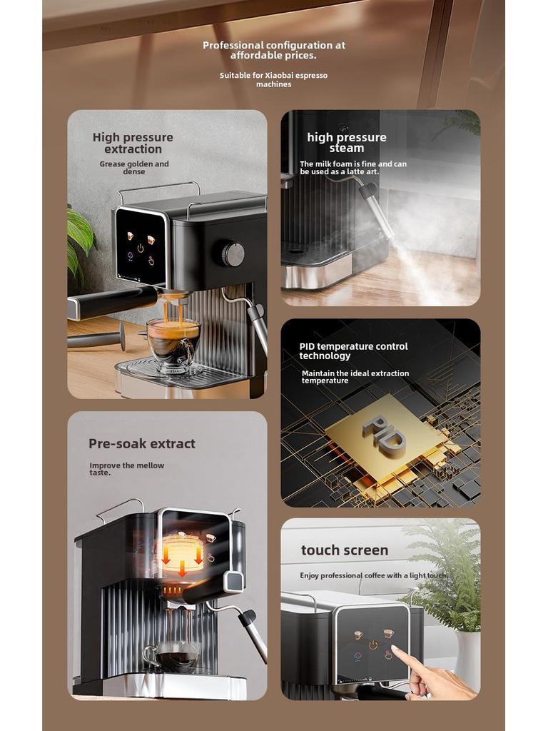 Компактная полуавтоматическая итальянская эспрессо-машина для дома или небольшого офиса с функцией экстракции под высоким давлением и вспенивателем молока