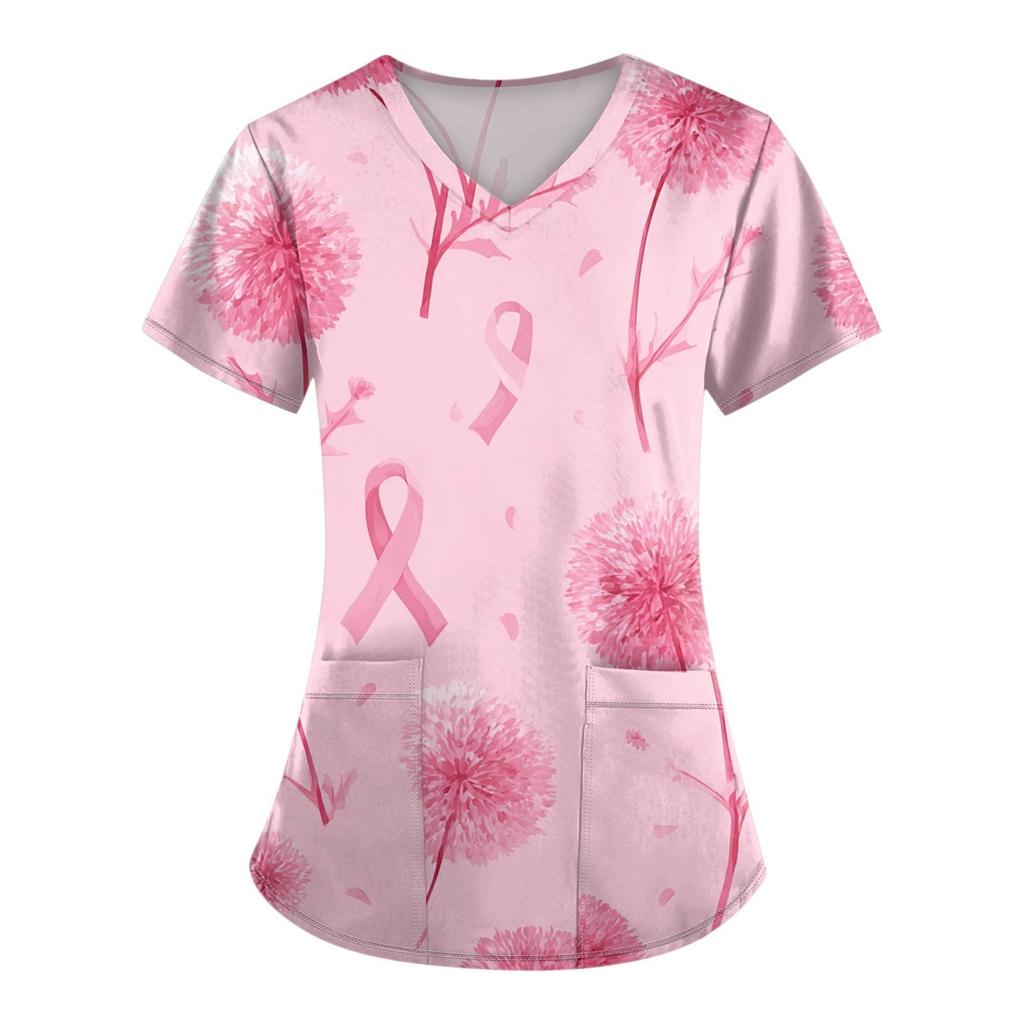 Women's Fashion V-Neck Short Sleeve Overalls With Pockets Printed Tops  Clothes