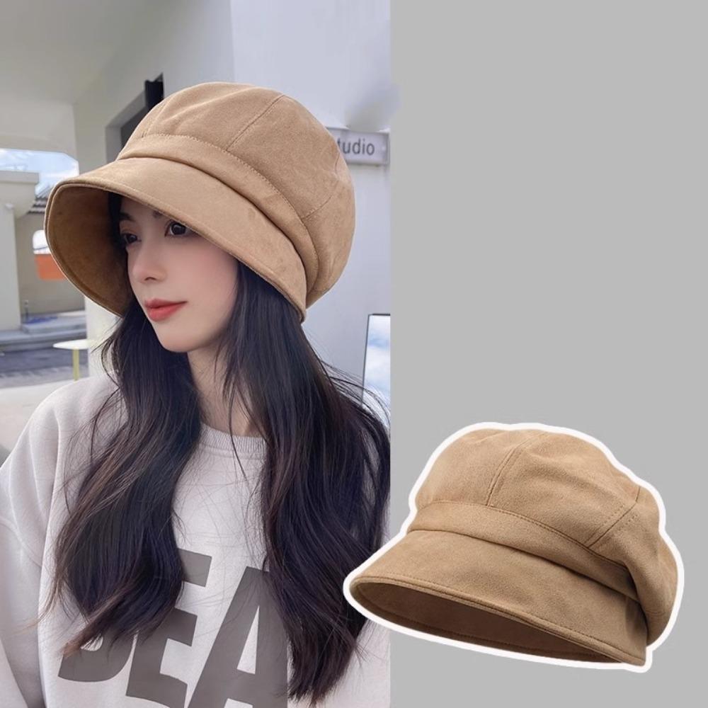 Adjustable Women Fisherman Hat Solid Color Newsboy Hat Fashion Suede Octagonal Cap Autumn Winter