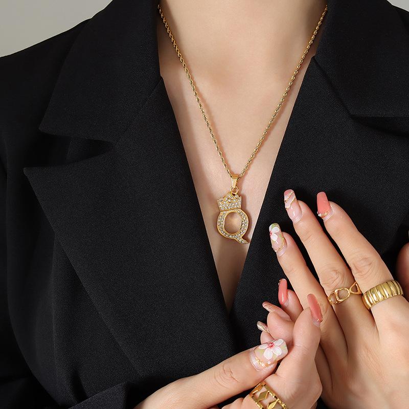 Smart Crown Necklace Korean Version Creative Fashion Design Zircon 26 Letter Pendant Gold-Plated Collarbone Chain Jewelry