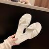 Spot Second Hair! Fashion Versatile New Square Head with Pleated Flower Knot Flat Bottom Slippers Women's Sandals Outside Summer Wear