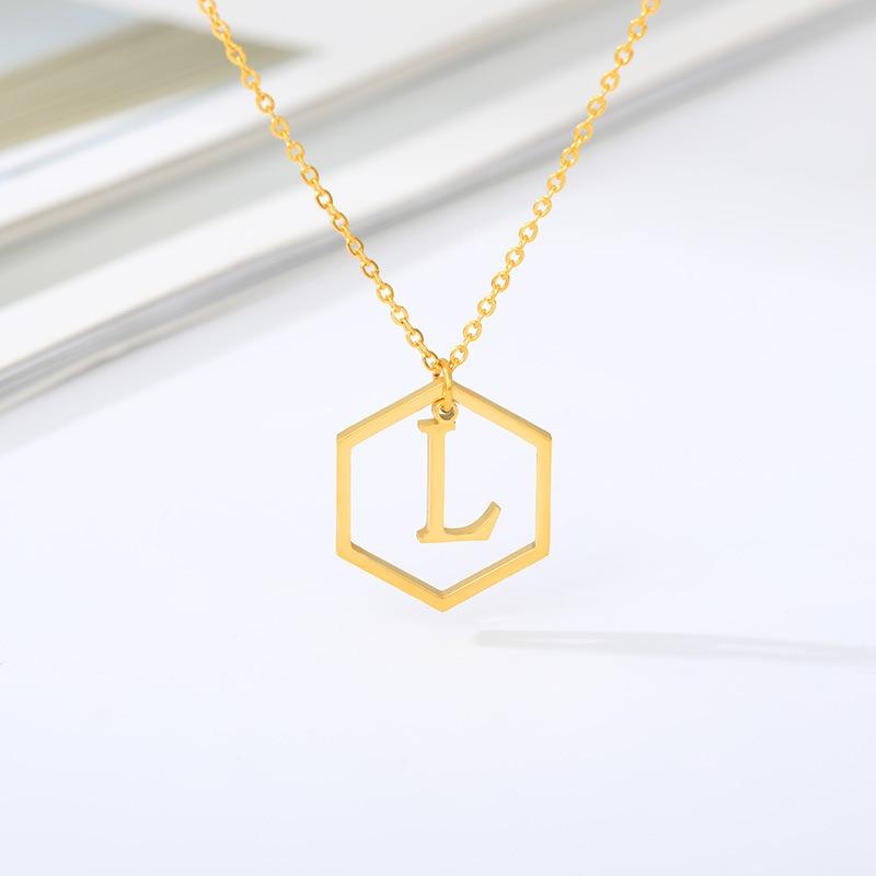 Simple and Stylish English Alphabet Small Fresh K Gold Titanium Steel Necklace Women's Accessories Geometric Collarbone Chain