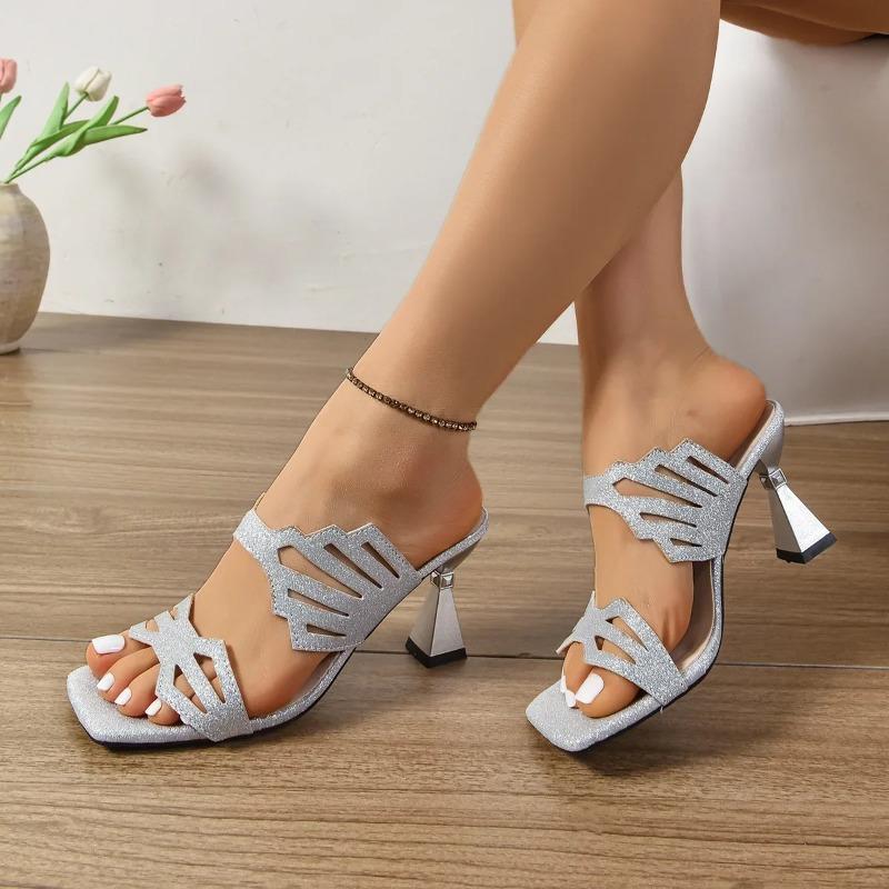 Comfortable Fashionable High Heel Sandals Large Size Summer New Style Korean Version Hollow Out Middle-Aged Women Slippers