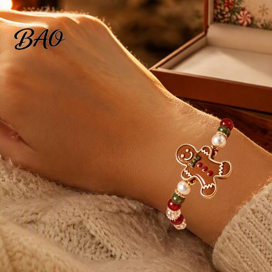 Non-fading Bracelet Christmas Bracelets for Women, Santa Claus Elk Snowman Tree Wear-resistant Beaded Bracelet, Holiday Jewelry Gifts Stocking