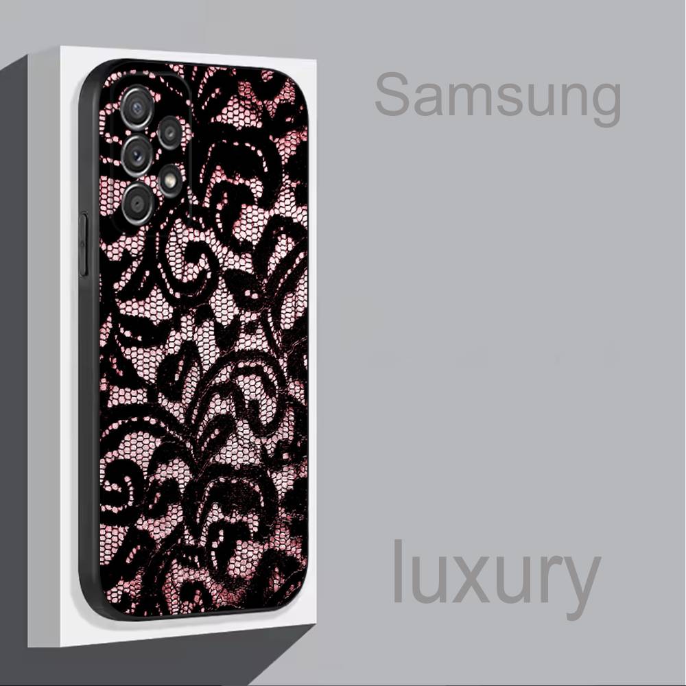 Чехол для телефона с кружевным принтом узора P для Samsung S 9,10,21,30,22,23,24,25,Ultra,Plus,Lite,FE,4,5G Черный Мягкий Чехол