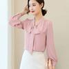 2025 Spring Shirt New Chiffon Shirt Women's Korean Style Bow Temperament Top Fashionable and Slim