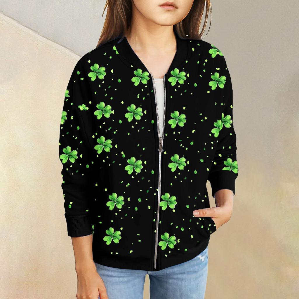 Девочки куртки на молнии детские осенние толстовки с длинным рукавом верхняя одежда с карманами St. День Святого Патрика 5-15 лет