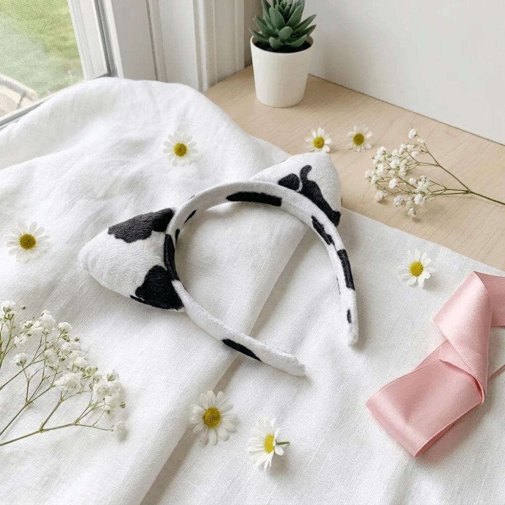Hair-Pressing Animal Ears Hair Hoop Non-Slip Dairy Cow Hairband Funny Cow Horn Headband Photo Prop