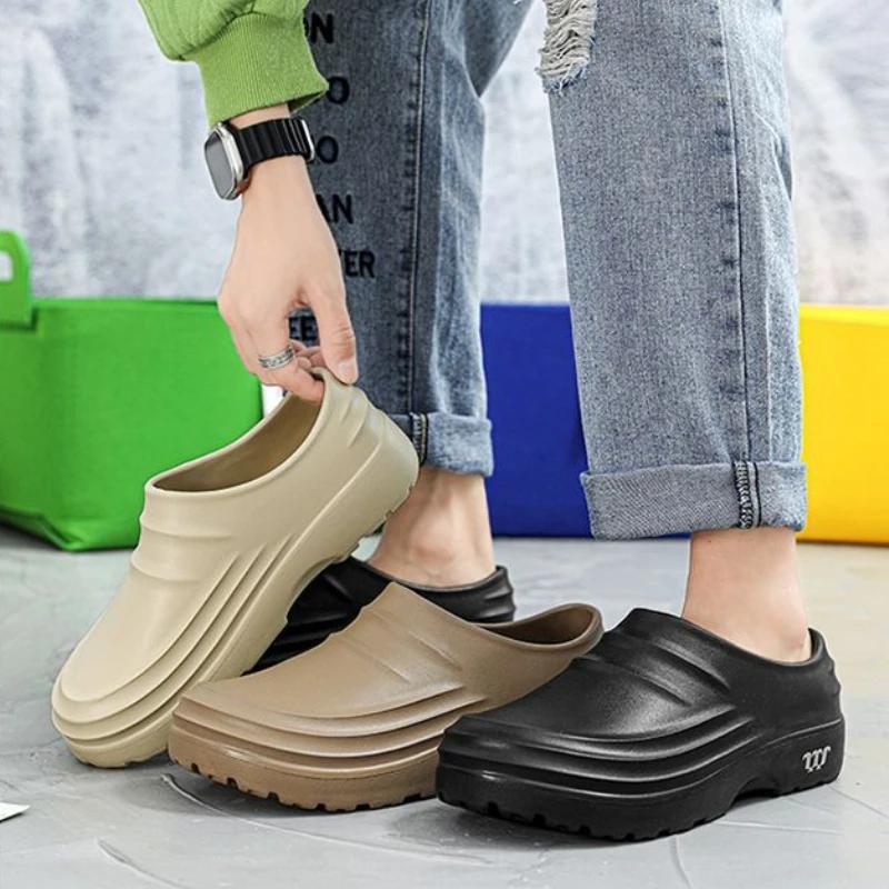 EVA Solid Slippers Men's Women's Chef Shoes Comfortable Non-slip Work Shoes Waterproof Open-toed Shoes Plus Velvet