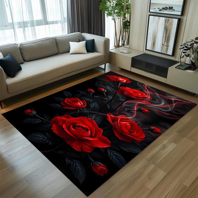 Реалистичный Красный Розовый Ковер Коврик Ковер Домашний Декор Гостиная Спальня Декор Пола Романтический Цветочный Нескользящий Ковер