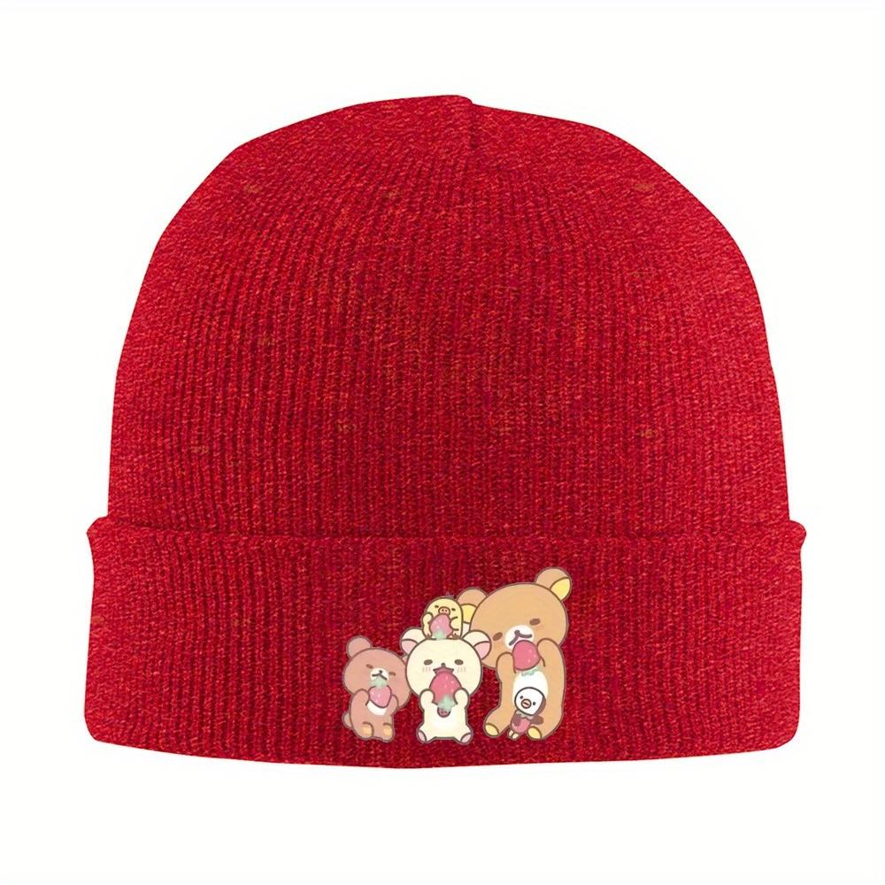 1pc Rilakkuma Family Strawberry Party Beanie Hats Bonnet Hats Adult Cool Gym Knitted Hat Spring Graphic Warm Soft Caps