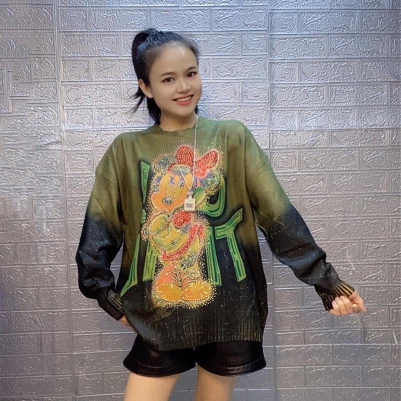 Gradient Cartoon Print Mink Fur Sweater - Women's Thick Knit Pullover for Autumn/Winter, Loose-Fit