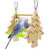 Bird Mirror Toy Perch, 2-Sided Hd Parakeet Mirrors & 2 Cotton-Wrapped Perches for Multiple Birds, Wooden Frame Hanging Parrot Swing for Cage, Safe No