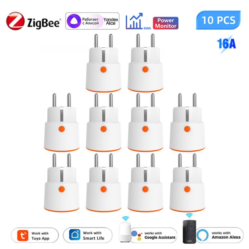 Tuya Smart Zigbee 3,0, вилка питания 16a, розетка европейского стандарта, беспроводной счетчик, розетка с дистанционным управлением, работает с Alexa Google Home Need Hub