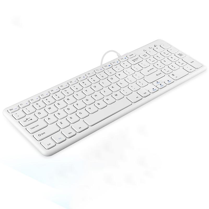 B.O.W HW156S-A Wired Office Keyboard, Ultra-Thin Portable Silent, 96 Keys, Chocolate Keys, White