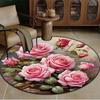 1 шт. Элегантный круглый коврик с розовой тематикой, моющийся полиэстеровый коврик для пола с пышным цветочным дизайном для гостиной, спальни, кухни