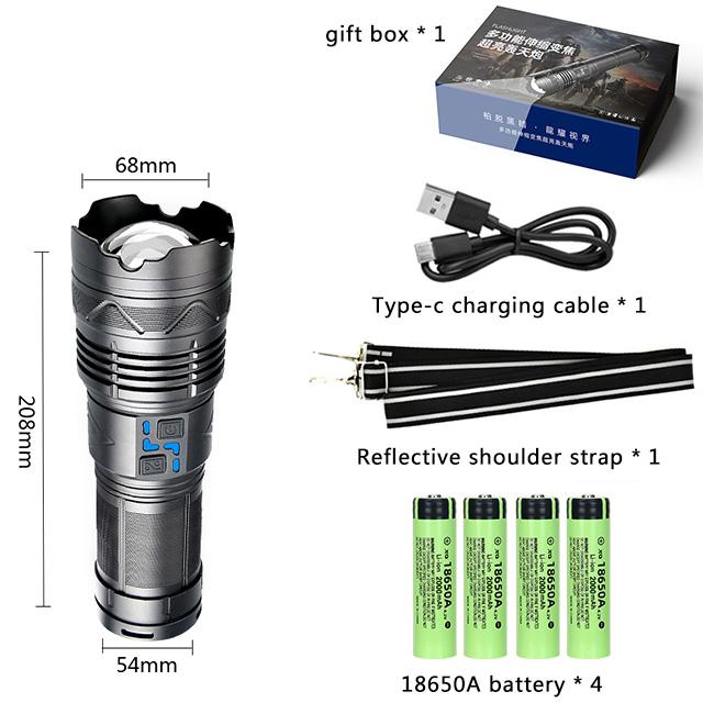 Мощный светодиодный фонарик мощностью 100 Вт, перезаряжаемый через USB, масштабируемый фонарь со встроенным аккумулятором 10000 мАч, аварийный фонарь для улицы