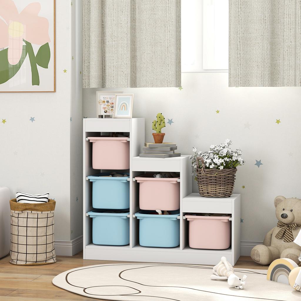 Toy Storage Organiser w/ 6 Removable Bins Ages 3-8 Multi-colour