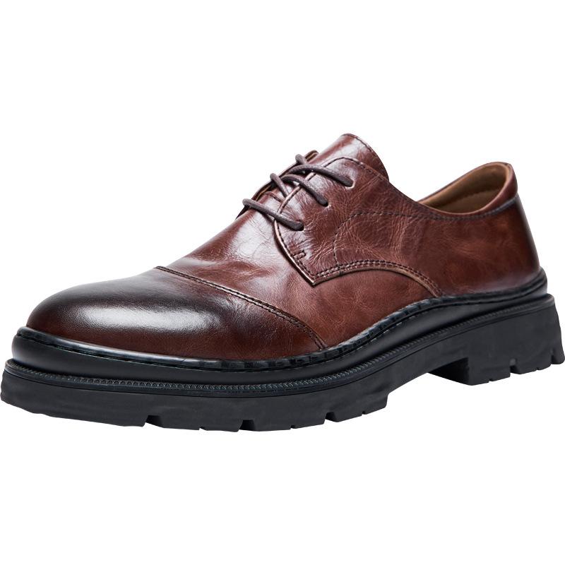 Кожаные туфли из коровьей кожи, мужские деловые повседневные дышащие туфли на толстой подошве, увеличивающие рост, дерби, британские свадебные костюмные мужские туфли