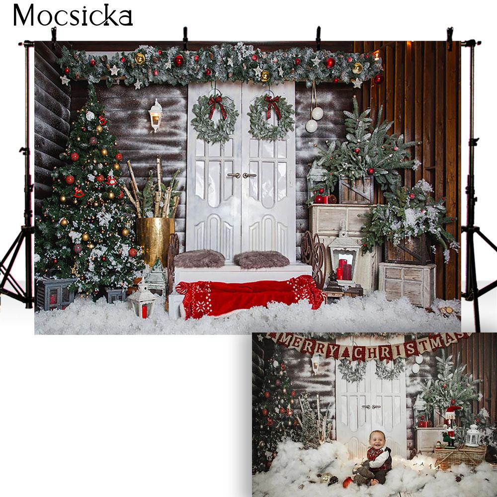 Mocsicka С Рождеством Фон Зимний Дом Рождественская Елка Фон Фотография Новогодний Декор Вечеринка Взрослый Ребенок Фотобудка Студия